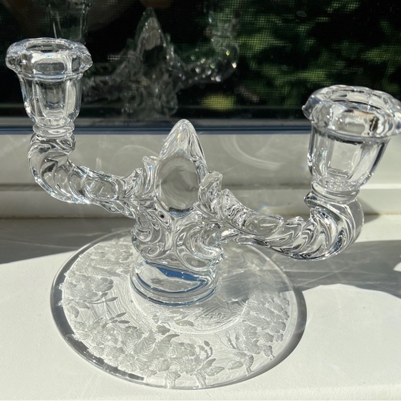 Vintage Glass New Martinsville Floral Etched Blown Glass Candlestick Holder - Picture 6 of 12